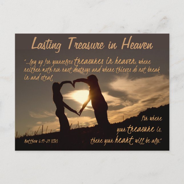 Treasures in Heaven Matthew 6:19-21 Bible Verse Postcard (Front)