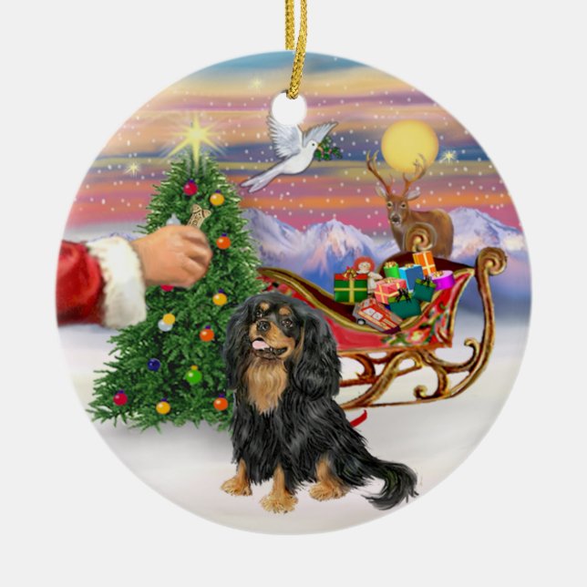Treat for a black and Tan Cavalier King Charles Sp Ceramic Ornament (Front)