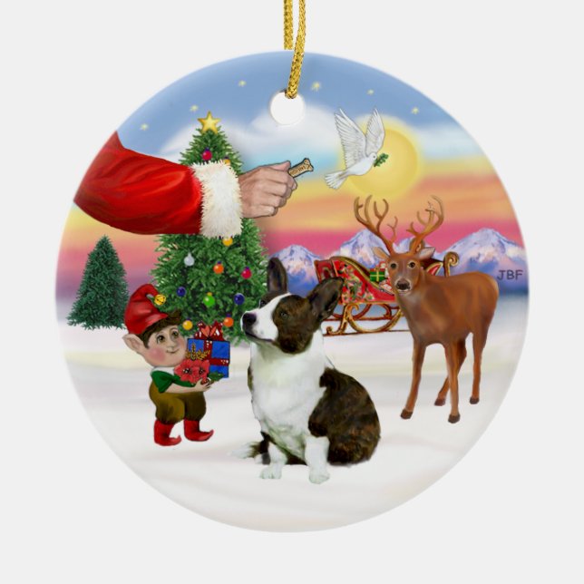 Treat for a Cardigan Welsh Corgi Ceramic Ornament (Front)