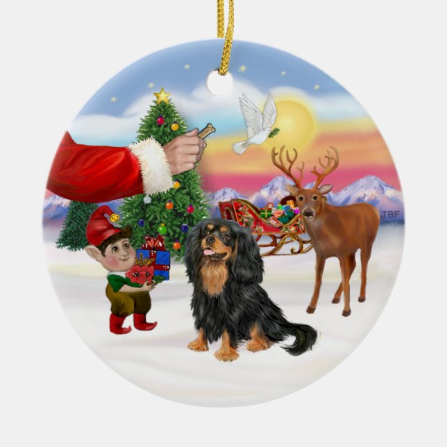 Treat for a Cavalier (black / Tan) Ceramic Ornament (Front)