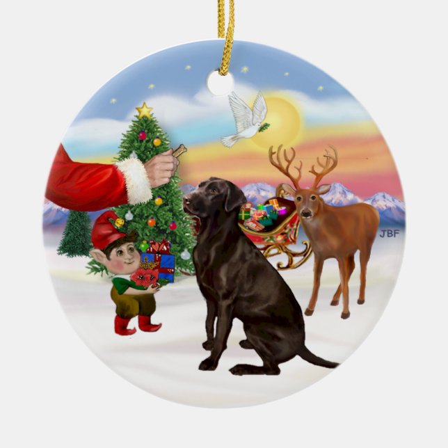 Treat for a Chocolate Labrador Ceramic Ornament (Front)