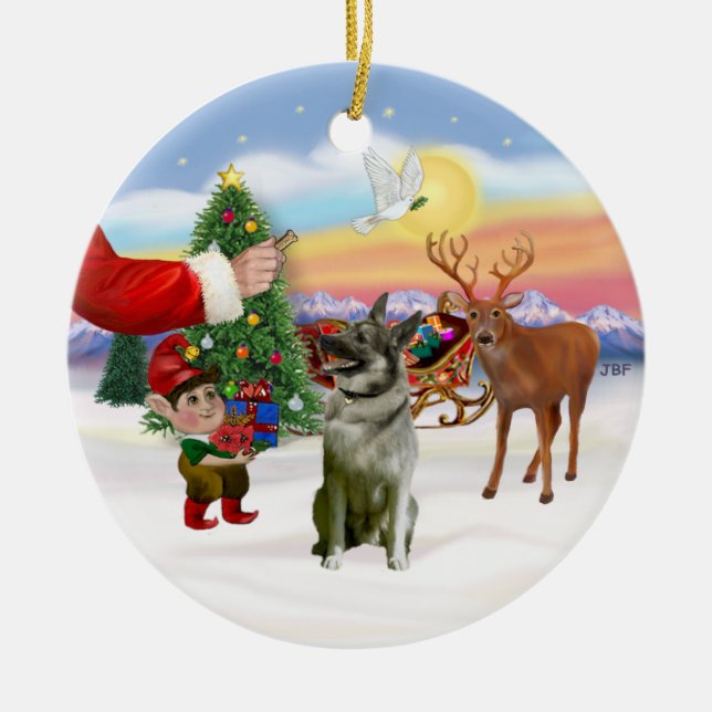 Treat for a Norwegian Elkhound Ceramic Ornament (Front)