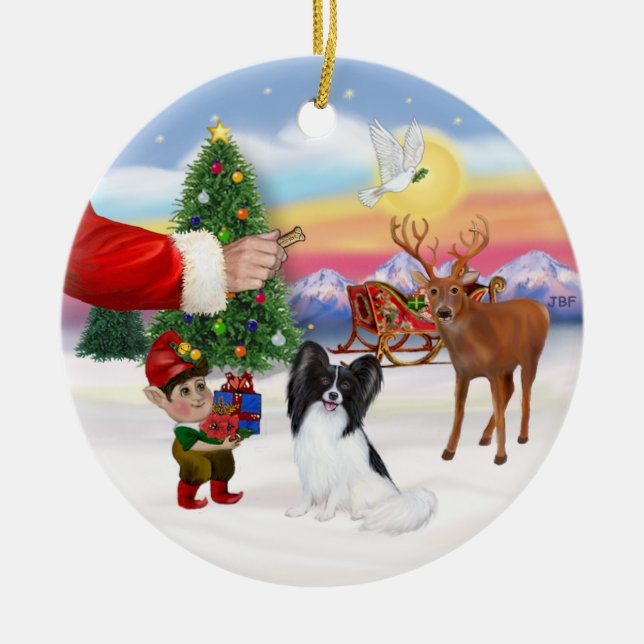 Treat for a Papillon Ceramic Ornament (Front)