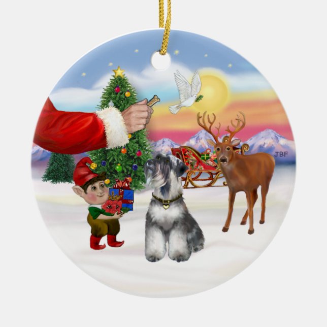 Treat for a Schnauzer (natural ears) Ceramic Ornament (Front)