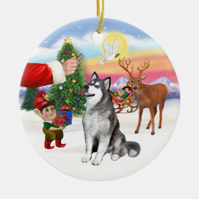 Treat for an Alaskan Malamute Ceramic Ornament (Front)