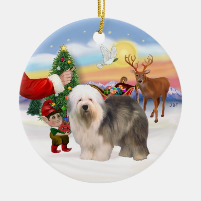 Treat for an Old English Sheepdog Ceramic Ornament (Front)