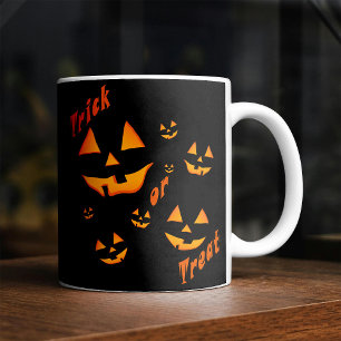 Treat or Trick and Jack-O-Lantern eyes and smiling Coffee Mug