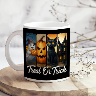 "Treat or Trick" Halloween Brush Stroke Cat Coffee Mug