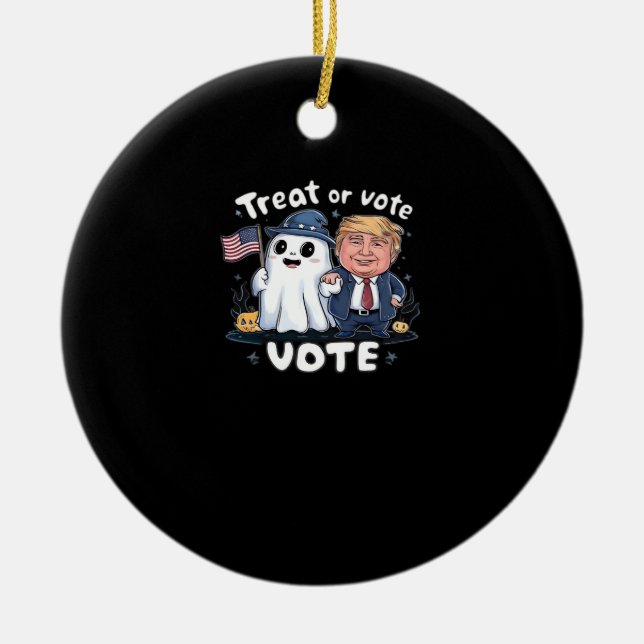 Treat Or Vote, Spooky Trumpkin, Halloween Graphic, Ceramic Ornament (Front)