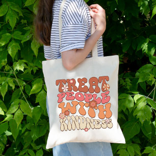 Treat People With Kindness, Cute Boho Retro Chic Tote Bag