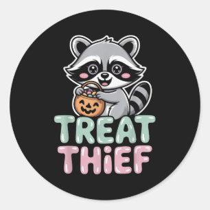 Treat Thief Raccoon With Candy Bucket Cute Hallowe Classic Round Sticker