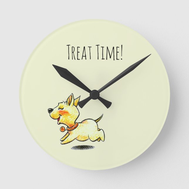 Treat Time! Cute Running Dog Design Round Clock (Front)