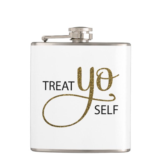 Treat Yo Self Gold Hip Flask (Front)