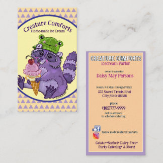 Treat Yourself, Purple Raccoon with Icecream Business Card