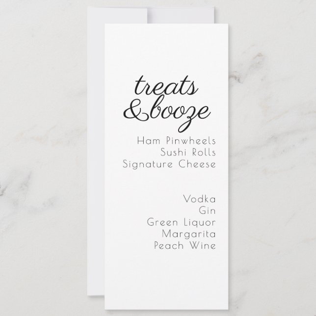 Treats Drinks Black White Wedding Menu (Front)