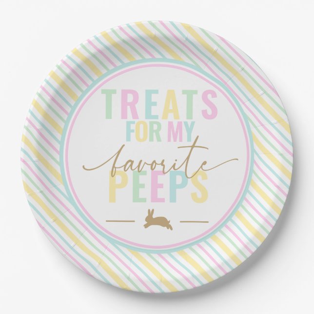 Treats For My Peeps Easter Bunny Pastel Stripe Paper Plate (Front)