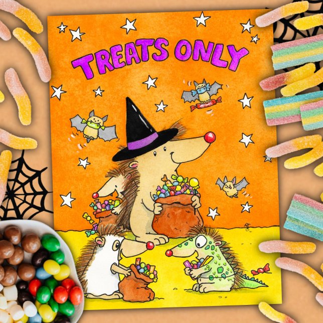 Treats Only - Hand-drawn Cartoon Halloween  Postcard (Creator Uploaded)