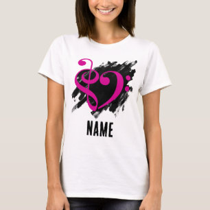 Treble and Bass Clef Heart Fuchsia Customizable T-Shirt