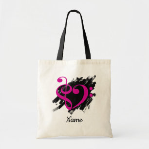 Treble and Bass Clef Heart Fuchsia Customizable Tote Bag