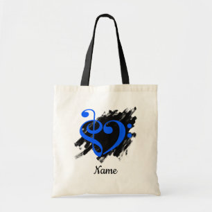 Treble and Bass Clef Heart Royal Blue Customizable Tote Bag