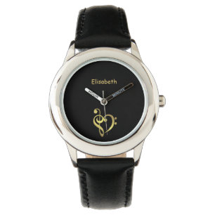 Treble and bass clef music heart love name black watch
