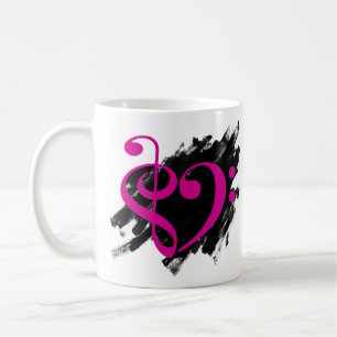 Treble and Bass Clef Musical Heart Fuchsia Coffee Mug