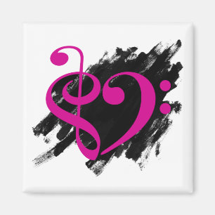 Treble and Bass Clef Musical Heart Fuchsia Magnet