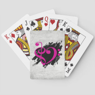 Treble and Bass Clef Musical Heart Fuchsia Playing Cards