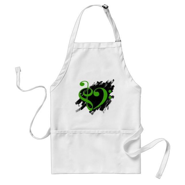 Treble and Bass Clef Musical Heart Green Standard Apron (Front)