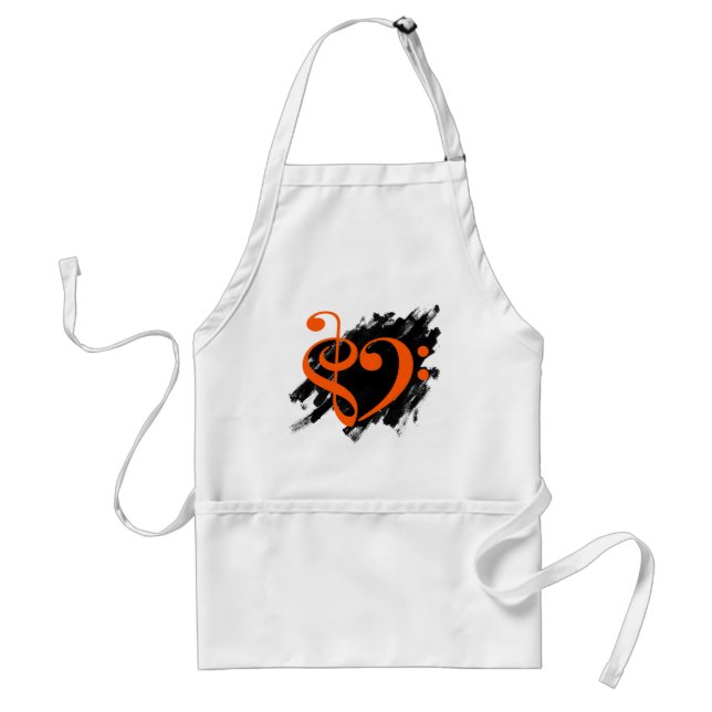 Treble and Bass Clef Musical Heart Orange Standard Apron (Front)