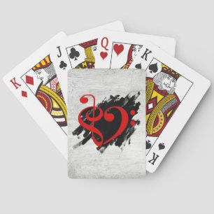 Treble and Bass Clef Musical Heart Red Playing Cards