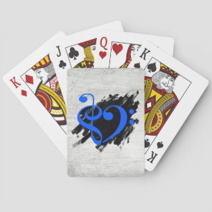 Treble and Bass Clef Musical Heart Royal Blue Playing Cards