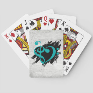 Treble and Bass Clef Musical Heart Turquoise Playing Cards