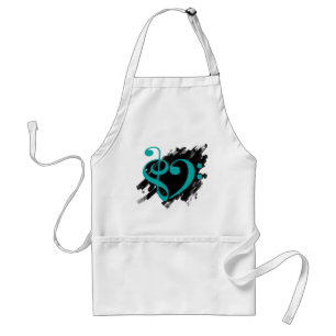 Treble and Bass Clef Musical Heart Turquoise Standard Apron