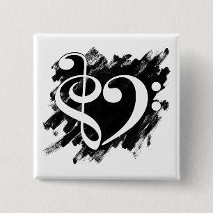 Treble and Bass Clef Musical Heart White 2 Inch Square Button