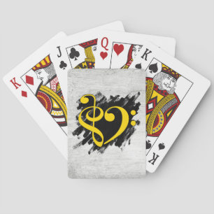 Treble and Bass Clef Musical Heart Yellow Playing Cards