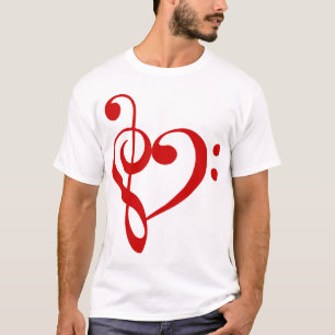 Treble and Bass Clefs Heart (red) T-Shirt