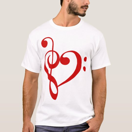 Treble and Bass Clefs Heart (red) T-Shirt