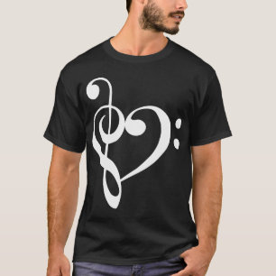 Treble and Bass Clefs Heart (white) T-Shirt