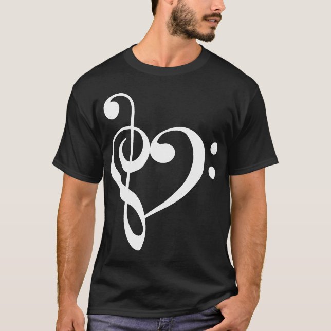 Treble and Bass Clefs Heart (white) T-Shirt (Front)