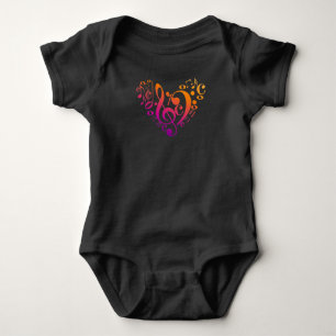 Treble Bass Clef Musical Notes Colourful Heart Baby Bodysuit