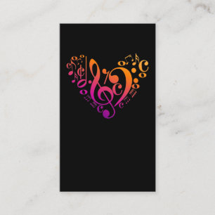Treble Bass Clef Musical Notes Colourful Heart Business Card