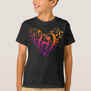 Treble Bass Clef Musical Notes Colourful Heart T-Shirt