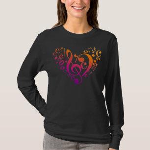 Treble Bass Clef Musical Notes Colourful Heart T-Shirt