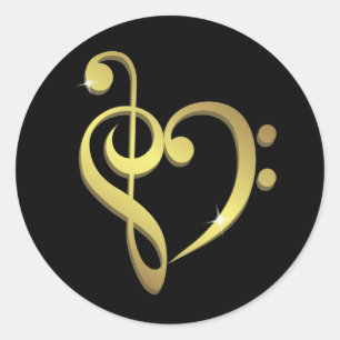 Treble clef and bass clef music heart love classic round sticker