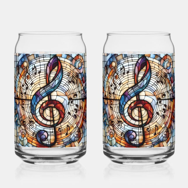 Treble Clef  and Notes Can Glass (Front)