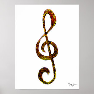 Treble Clef Art - Hand Carved and Digitized Poster