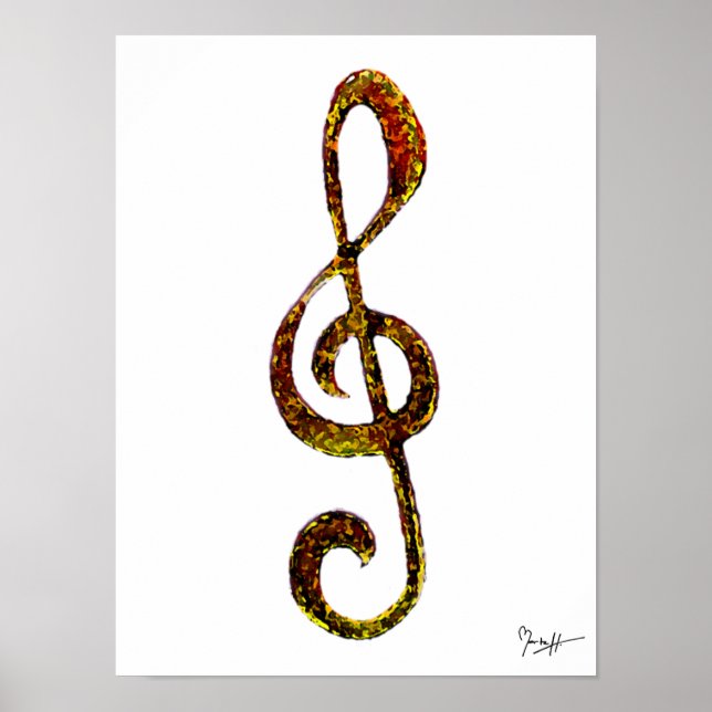 Treble Clef Art - Hand Carved and Digitized Poster (Front)