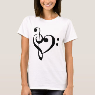 Treble Clef Base Clef Heart T-Shirt