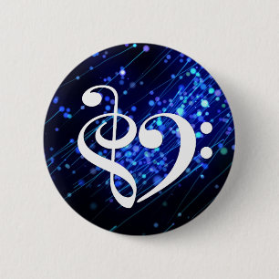 Treble Clef Bass Clef Heart Blue Cluster Nebula 2 Inch Round Button